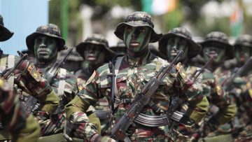 Ivory Coast’s special force soldiers participate in a military parade to commemorate the country’s 55th Independence Day in Abidjan