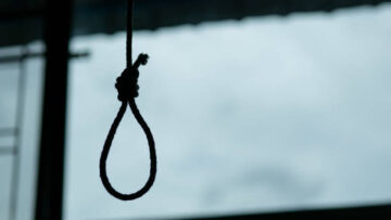 Silhouette of Hangman’s noose knot. commit suicide concept.